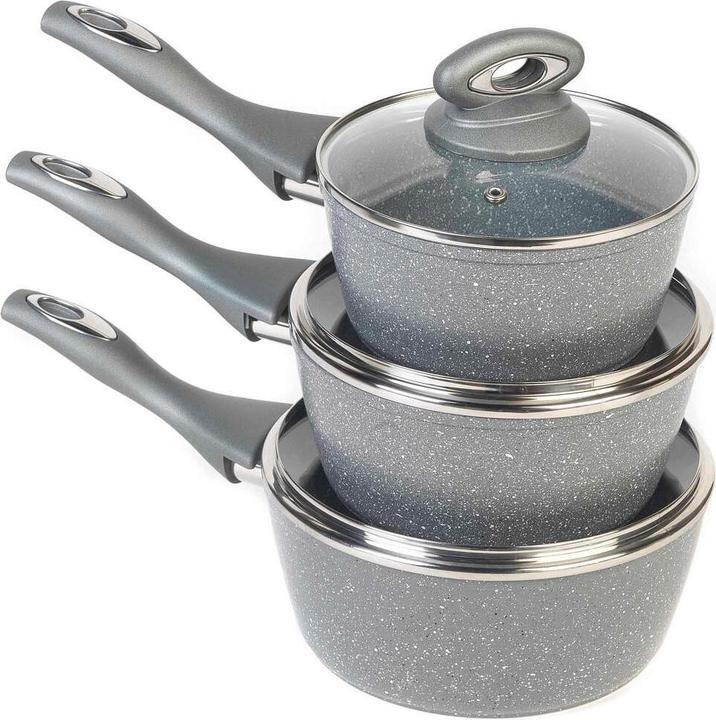 Immagine prodotto Salter BW02986G1EU7 Marblestone 3-Piece Saucepan Set - 16/18/20cm (20 cm, Pentola, Alluminio)