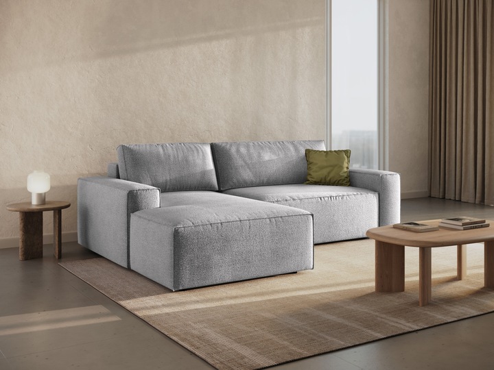 Actual product image Micadoni Bouclé Left Corner Sofa With Bed Function And Box, "Jodie", 3 Seats, 246x151x86 Made in Europe (Corner sofa)