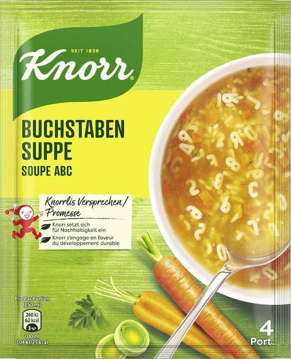 Knorr Buchstaben Suppe Beutel, feine Fleischstücke & viel Gemüse, Teller-Spass für die ganze Familie