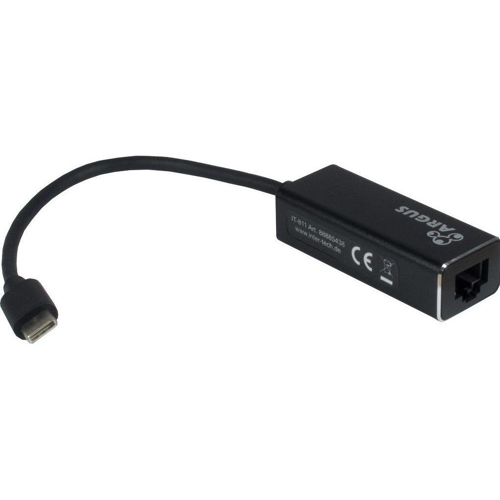 Intertech Argus IT-811 Adapter USB Typ C - GbitLAN (USB-C, RJ45 Gigabit Ethernet (1x)), Netzwerkadapter, Schwarz