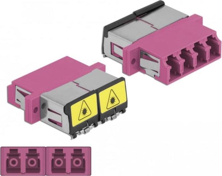Produktbild Delock LWL Kupplung mit Laserschutzklappe LC Quad Buchse zu LC Quad Buchse Multimode violett (Netzwerk Kupplung)