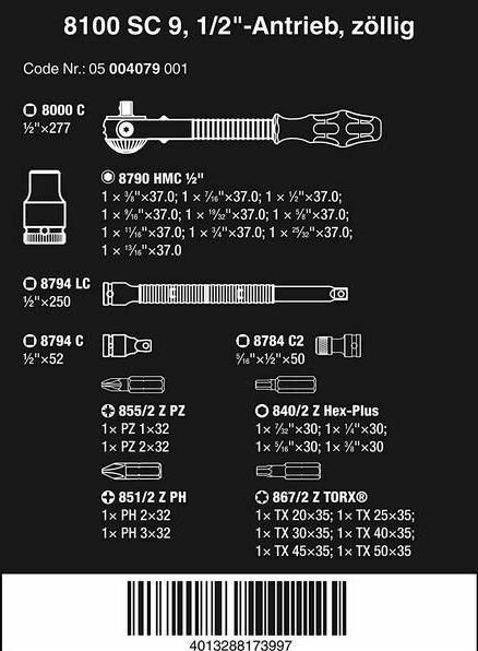 Produktbild Wera 8100 SC 9 Zyklop Speed-Knarrensatz (1/4")