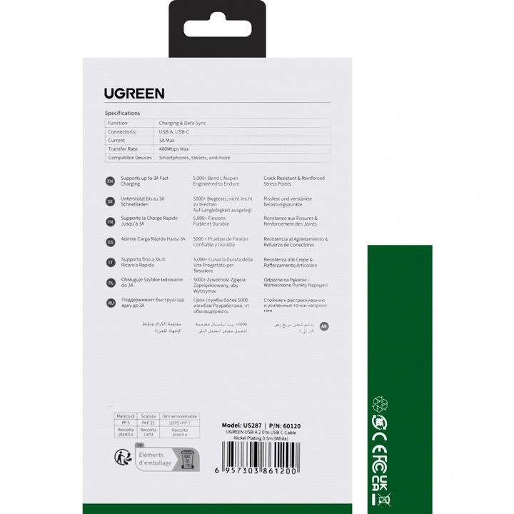 Actual product image Ugreen USB-C to USB-A 2.0 Cable (0.50 m, USB 3.2 Gen 1)