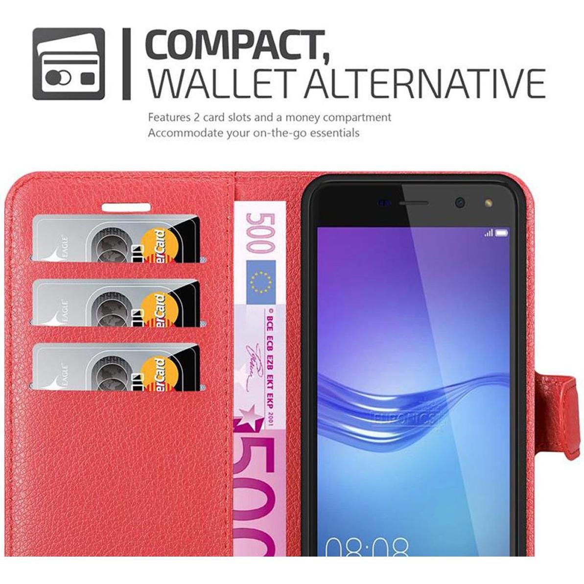 Thumbnail - Cadorabo Book mit Standfunktion Cover (Huawei Y6 (2017)), Smartphone Hülle, Rot