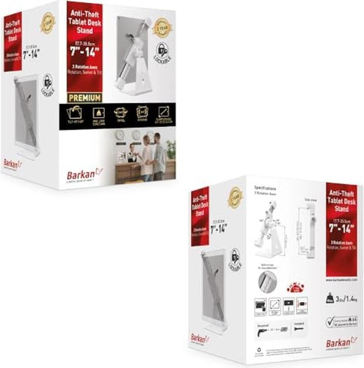 Image du produit Barkan Support de tablette 7-14", verrouillable, blanc