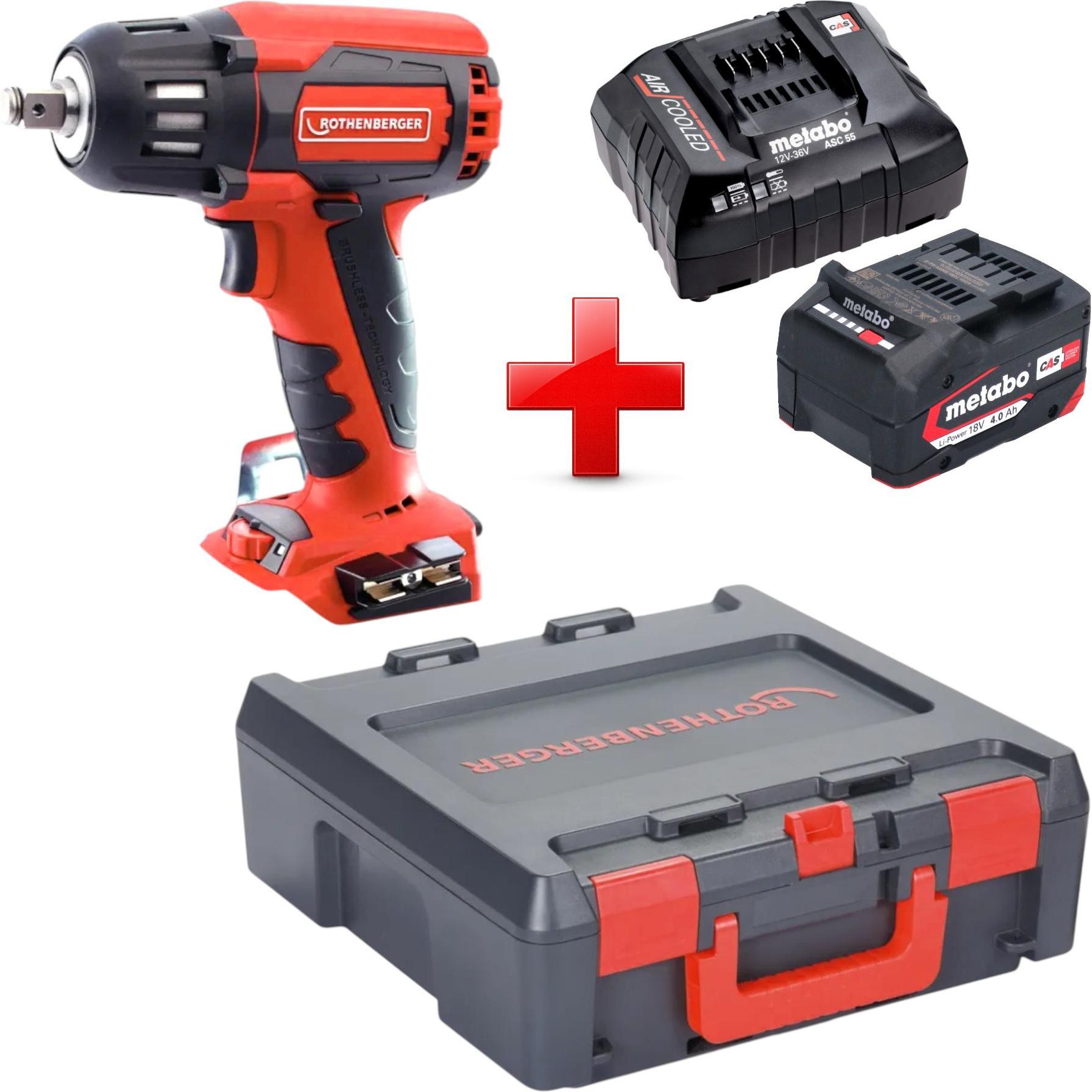 Rothenberger, Trapano + Avvitatore a batteria, RO ID400 Akku Schlagschrauber 18 V 400 Nm Brushless + 1x Akku 4,0 Ah + Ladegerät +