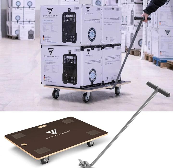 Immagine prodotto Stahlwerk Rollwagen mit Handgriff bis 300 kg 90x60 cm Rollbrett Transportroller (300 kg)