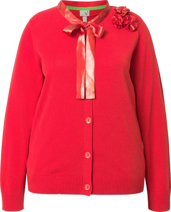 Immagine prodotto Ulla Popken Cardigan con fiori di raso, scollo a girocollo e maniche lunghe (50, 52)