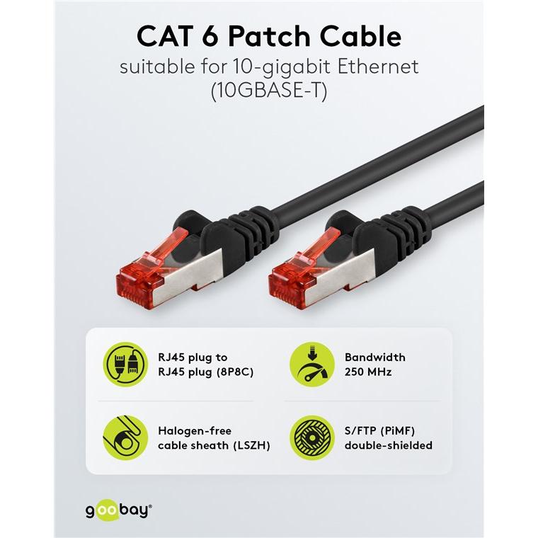 Thumbnail - Goobay CAT 6 Patchkabel, S/FTP PiMF, 1 m, schwarz, 5er-Set (S/FTP, CAT6, 1 m), Netzwerkkabel