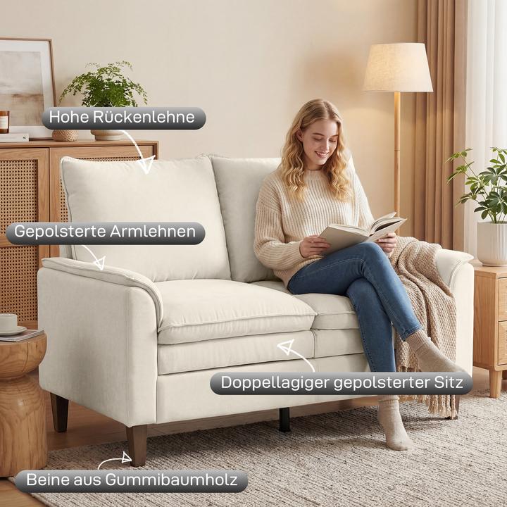 Produktbild Homcom Zweisitzer Sofa Chenille (100 % Polyester) Cremeweiss (2-Sitzer)