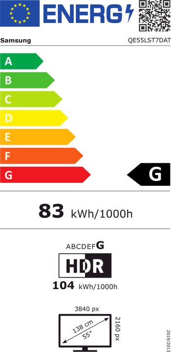 Energie-Label Samsung TV QE55LST7DATXXN 55, 3840 x 2160 (Ultra HD 4K), LED-LCD (55", LST7)