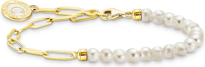 Immagine prodotto Thomas Sabo Bracciale Charm Member con Perle Bianche e Moneta Charmista Placcata Oro (17 cm, Argento 925, Smalto)