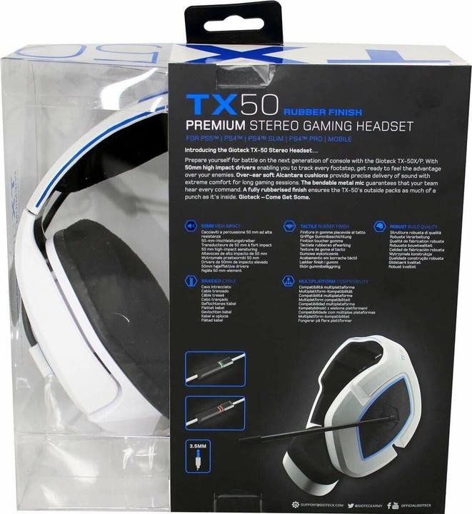 Actual product image Gioteck Headset TX-50, stereo, white/blue,3.5mm jack,1.4m (Cable)