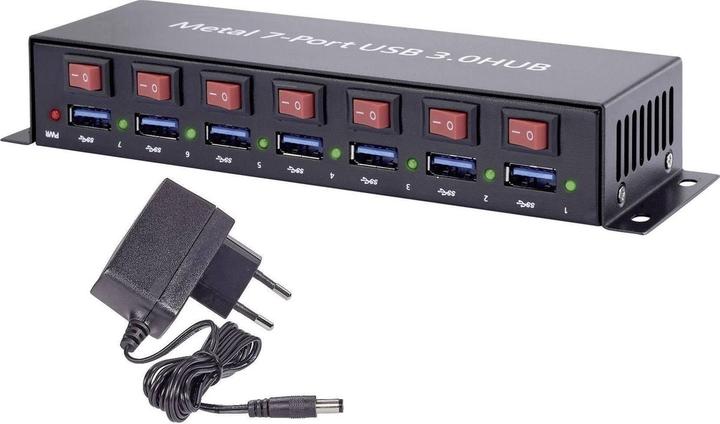 Produktbild Renkforce 7 Port USB 3 Hub Metall, schaltbar (USB-B, 7 Ports)