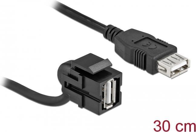 Actual product image Delock Keystone module USB 2.0 A female 110° > USB 2.0 A female with cable black (0.30 m)