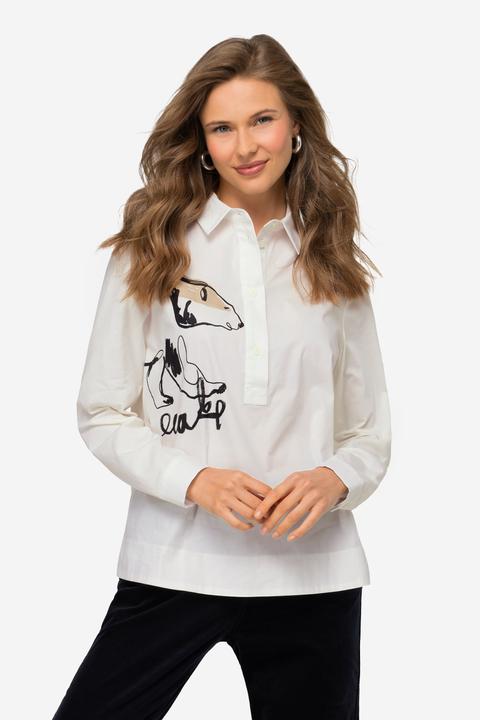 Produktbild Laurasøn Bluse, Materialmix, Eisbär-Motiv, Kragen, Langarm (XL)
