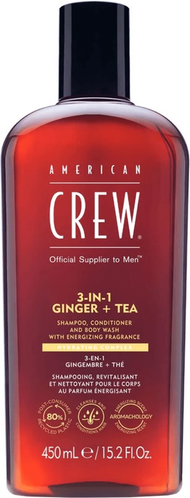 American Crew 3-in-1 Ginger & Tea Shampoo, Conditioner & Body Wash (450 ml, Liquid shampoo)