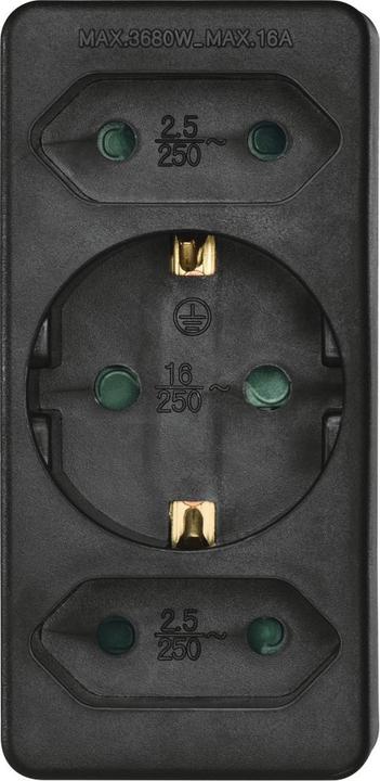 Actual product image Hama Socket outlet adapter 3-fold, 1x earth contact, 2x Euro, black (3 x)