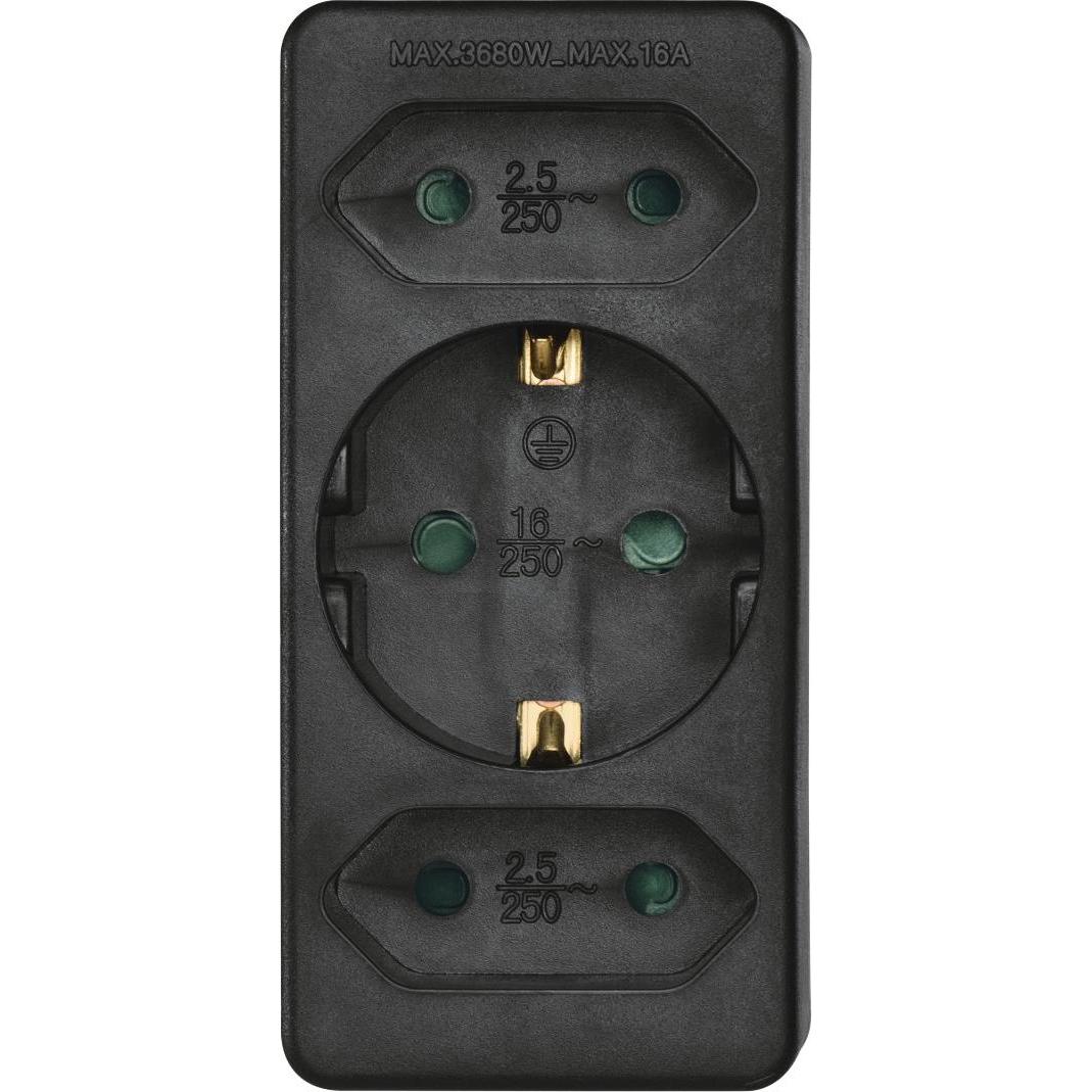 Thumbnail - Hama, Stromadapter, Steckdosenadapter 3-fach, 1x Schutzkontakt, 2x Euro, Schwarz