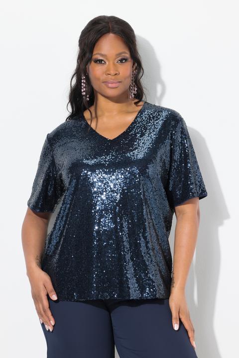 Immagine prodotto Ulla Popken Maglia con paillettes, scollo a V e mezze maniche (50, 52)