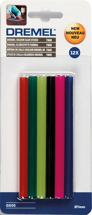 Produktbild Dremel Farbige Klebestifte, 65 g, Ø 7mm (12 Stück)