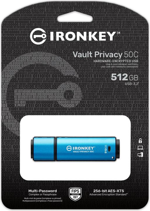 Actual product image Kingston Stick IronKey VP50C 512GB USB-C secure (512 GB, USB-C)