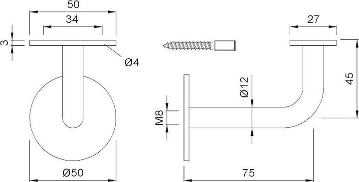 Actual product image Magni Format 4041518148019 - KWS 4571 handrail support stainless steel for 75 mm wall spacing (Stainless steel)