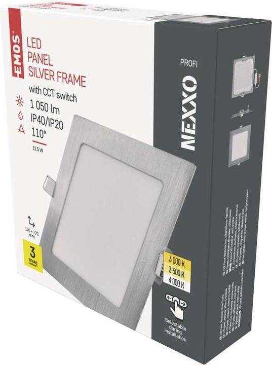 Produktbild Emos LED-Einbauleuchte NEXXO, quadratisch, silber, 12,5W, mit Change CCT (1050 lm)