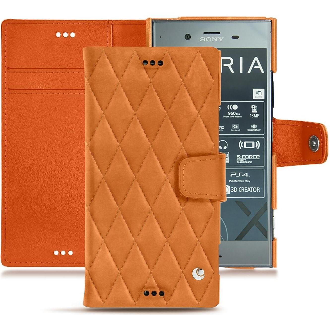 Noreve Lederschutzhülle Wallet (Sony Xperia XZ1), Smartphone Hülle, Orange