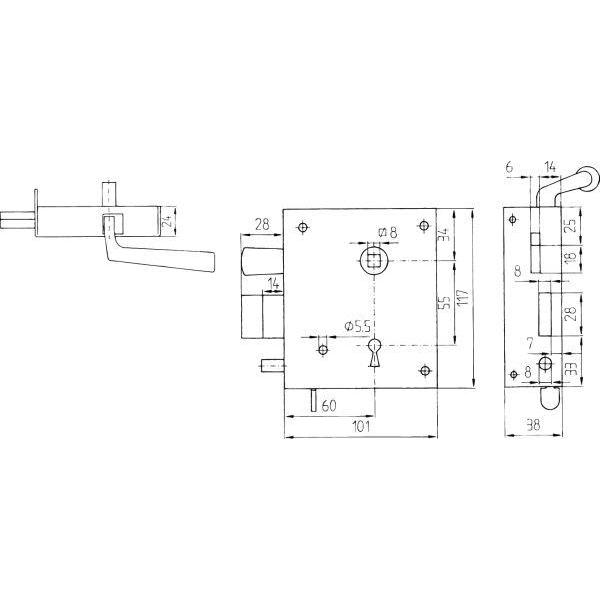 Thumbnail - Magni, Türschloss + Schliesszylinder, Knebeldr.Schloss Nr.50 K2BB rechts einwärts