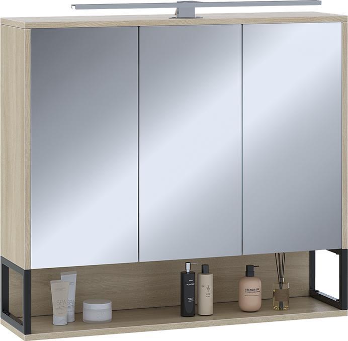 Vicco Badspiegelschrank Vionna, Eiche/Schwarz, 80 x 71.5 cm mit LED-Licht