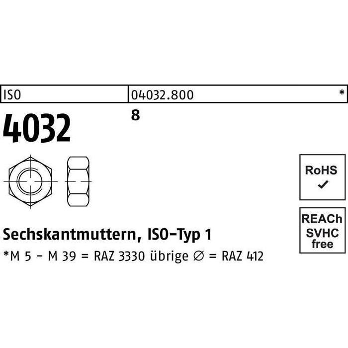 Bufab, Muttern + Unterlegscheiben, Sechskantmutter ISO 4032 M 64 8 (M64)