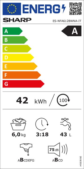 Energie-Label Sharp LAVAT. ES-NFA612BWNA () (6 kg, Links)