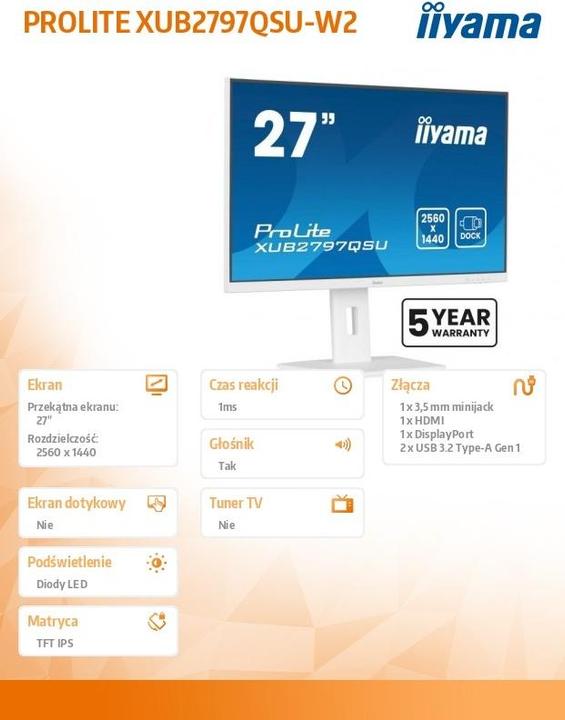 Image du produit iiyama Moniteur XUB2797QSU-W2 (2560 x 1440 pixels, 27")