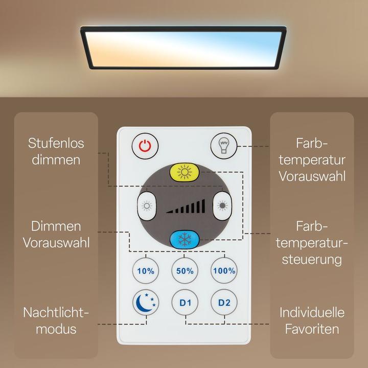 Actual product image B.K.Licht SHALLOW ultraflaches LED Panel, IP44, schwarz, 580x200 (3000 lm)