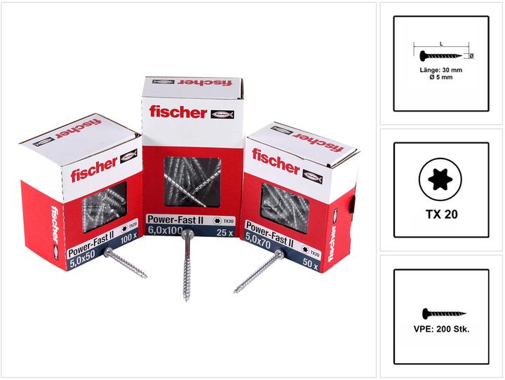 Produktbild Fischer PowerFast II 5,0x30 PH TX VG blvz 200 (200 Schrauben pro Stück)