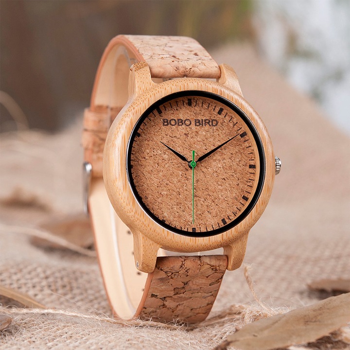 Image du produit Natura Punto Montre élégante en bambou et liège, boîtier en bambou, bracelet en liège