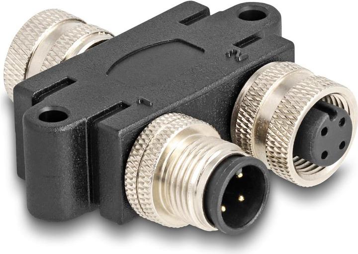 Produktbild Delock M12 Y-Splitter A-kodiert 4 Pin Buchse zu 1 x Stecker und 1 x Buchse Parallelschaltung