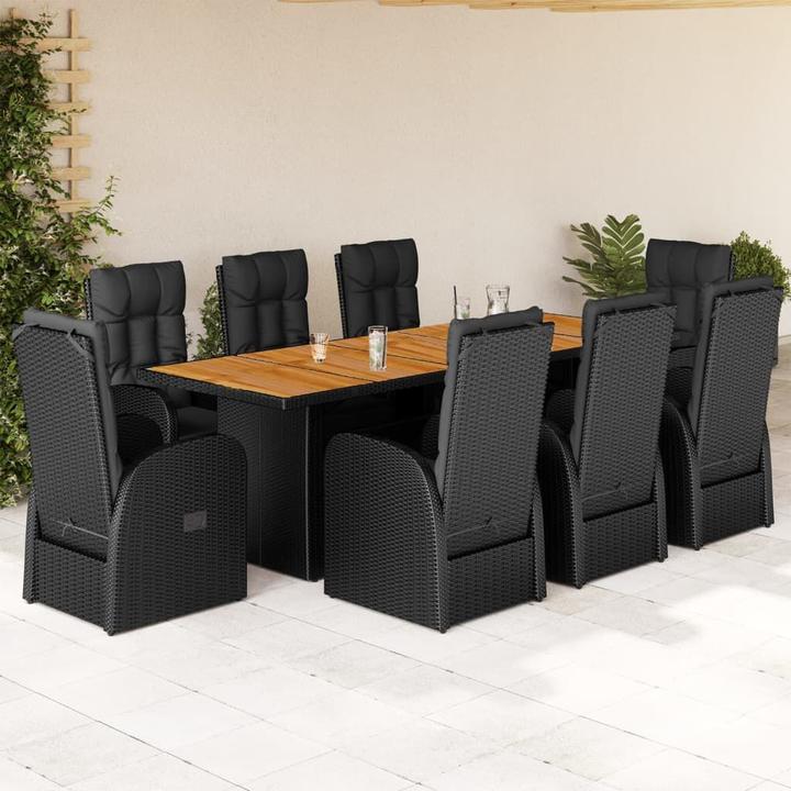 Produktbild vidaXL Gartenmöbel Essgruppe Gartengarnitur Sitzgruppe 9tlg. Schwarz Poly Rattan