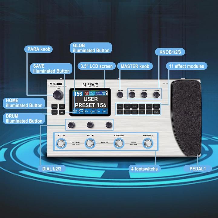 Immagine prodotto M-Vave Multieffetti per chitarra e basso con 320 effetti, 120 amplificatori, looper e drum machine