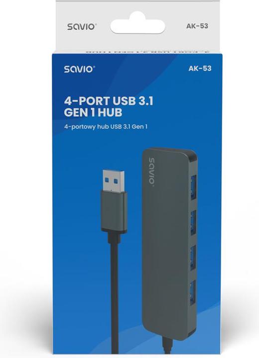 Produktbild Savio 4-Port-HUB USB 3.1 Gen 1, AK-53 (USB-A, 4 Ports)