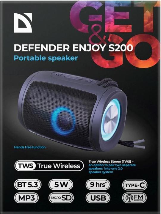 Actual product image Defender Głośnik Enjoy S200 Bluetooth 5W BT/FM/TF/USB/AUX/TWS/LED (10 h, Battery operated)