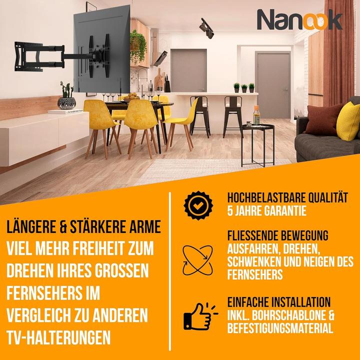 Actual product image Nanook TV bracket with extra long arm tot 80 cm - Draaien - 32-75 inch - Max. 60 kg - VESA 100x100 t/m (Wall, 60 kg, 32" - 75")