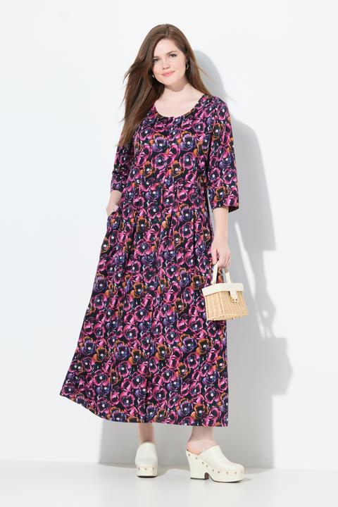 Image du produit Ulla Popken Robe maxi en jersey avec poches, décolleté rond et manches 3/4, coupe évasée (56)