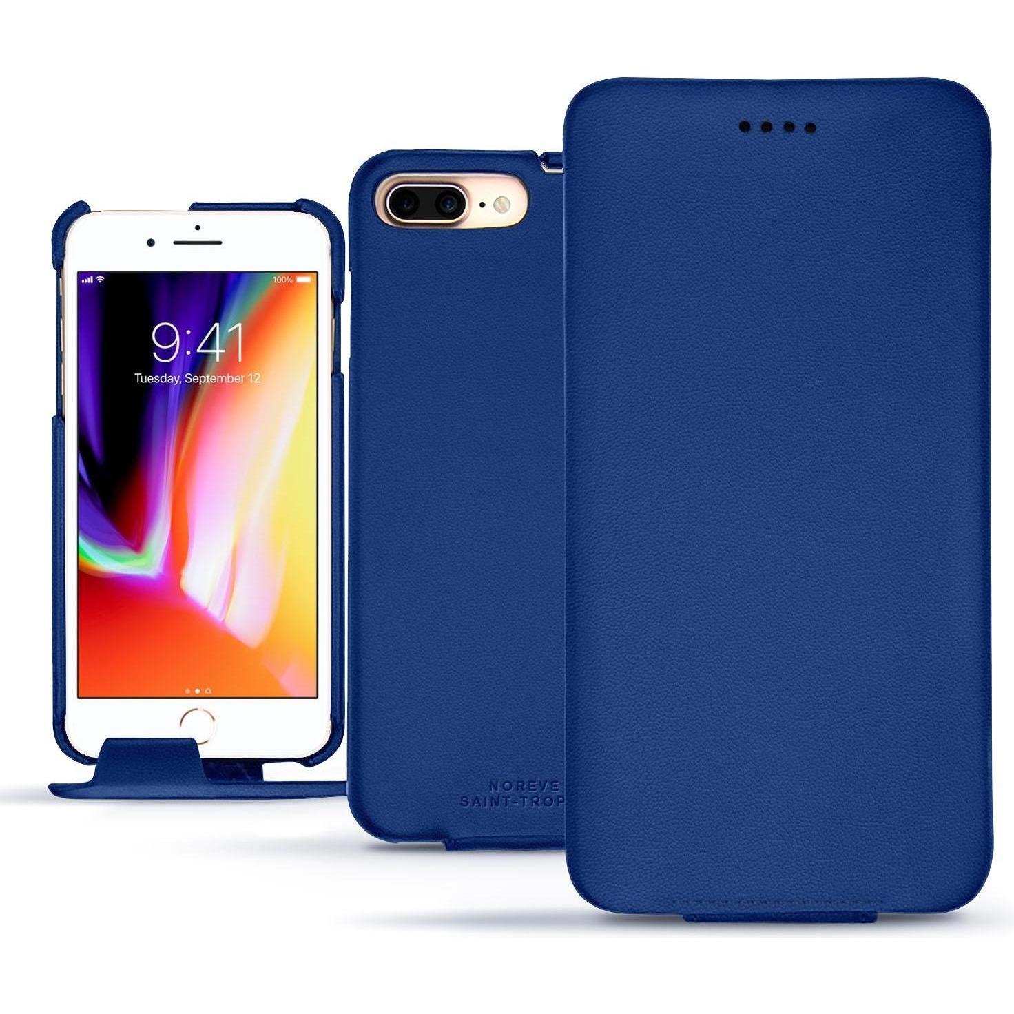 Noreve Lederschutzhülle vertikal (Apple iPhone 8 Plus), Smartphone Hülle, Blau