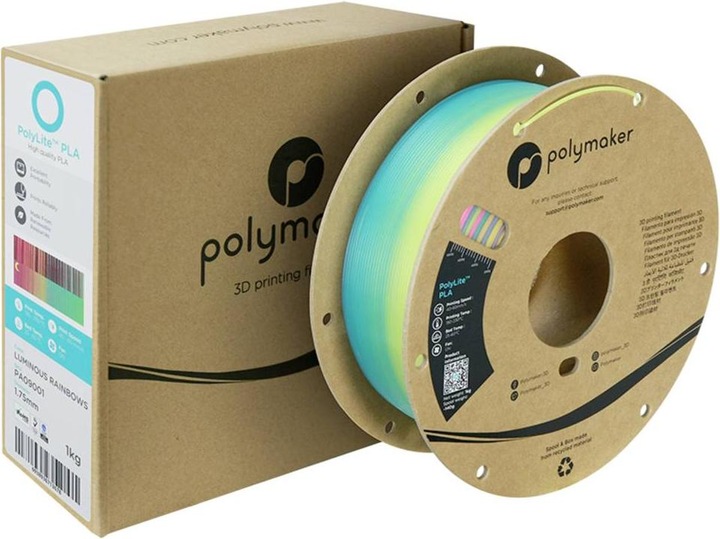 Image du produit Polymaker PA09001 Filament Lumineux PLA phosphorescent 1.75mm 1000g Arc-en-ciel lumineux PolyLite™ 1p. (PLA, 1.75 mm, 1000 g, Multicolore)