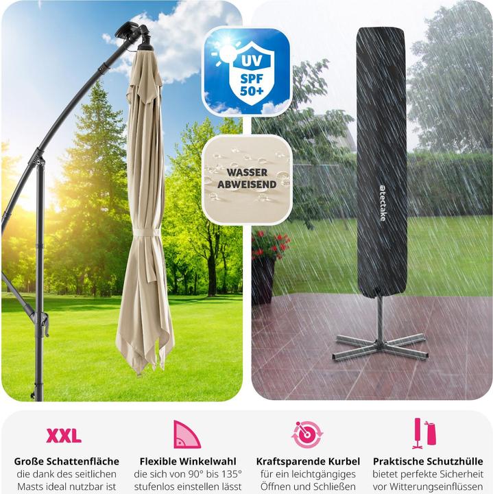 Produktbild tectake Sonnenschirm Sunna LED-Solar mit Kurbel 2,5 x 2,5 m (2.50 m)