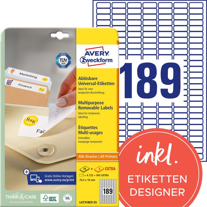 Produktbild Avery Universal-Etiketten, ablösbar