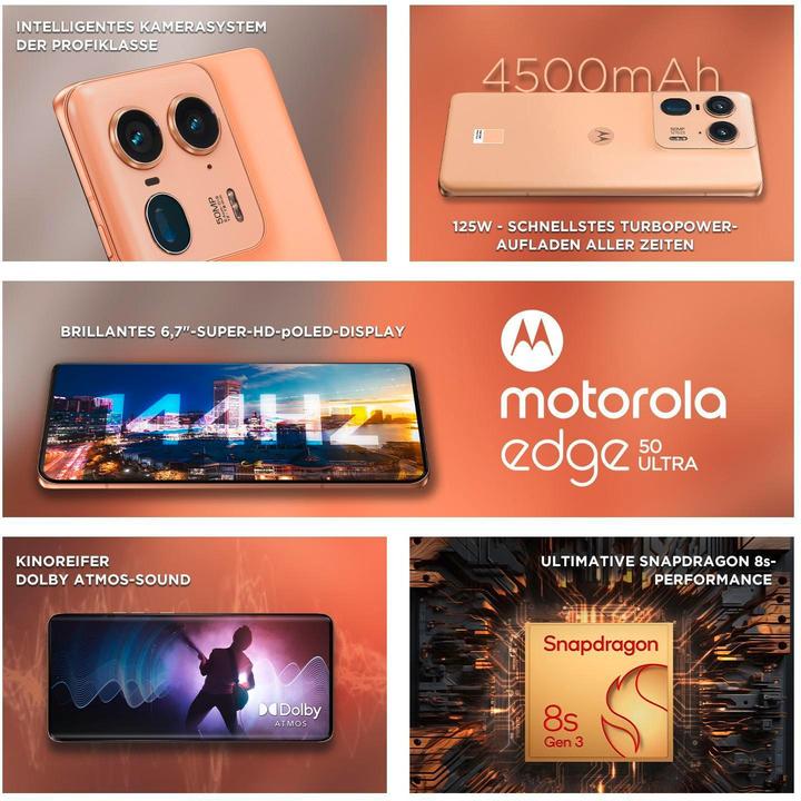 Immagine prodotto Motorola Edge 50 Ultra (1000 GB, Peach Fuzz, 6.67", SIM singola, 5G)