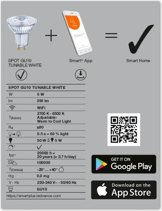 Produktbild Ledvance Smart+ Wifi Spot (GU10, 5 W, 350 lm, 1 x, G)